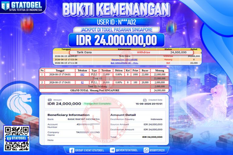 BUKTI WITHDRAW GTATOGEL KEMENANGAN JACKPOT DI TOGEL PASARAN SINGAPORE