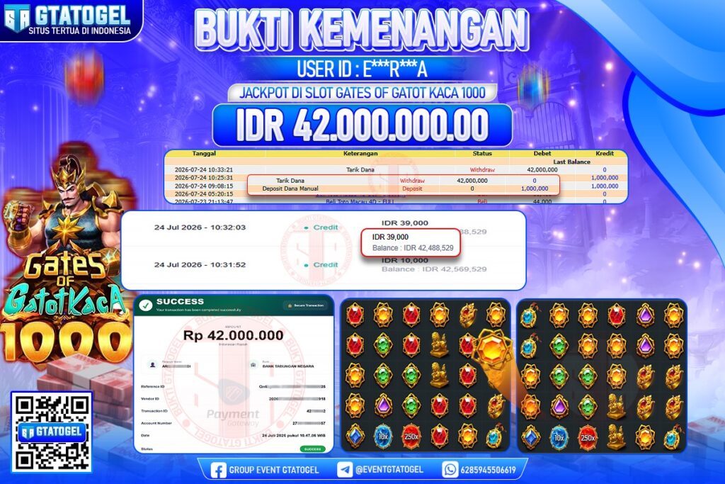 BUKTI WITHDRAW GTATOGEL KEMENANGAN JACKPOT DI SLOT GATES OF GATOT KACA 1000