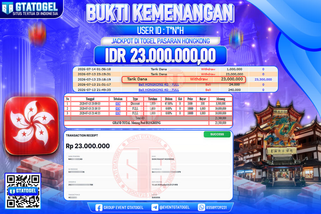 BUKTI WITHDRAW GTATOGEL KEMENANGAN JACKPOT DI TOGEL PASARAN HONGKONG