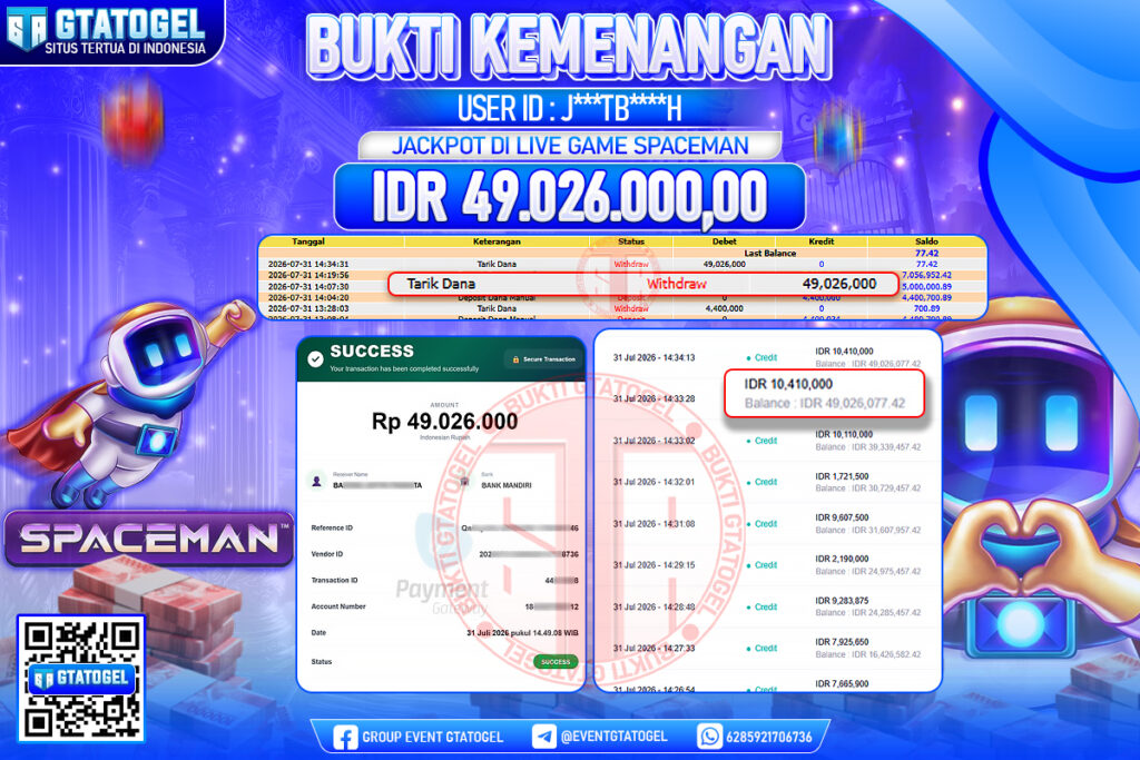 BUKTI WITHDRAW GTATOGEL KEMENANGAN JACKPOT DI LIVE GAME SPACEMAN